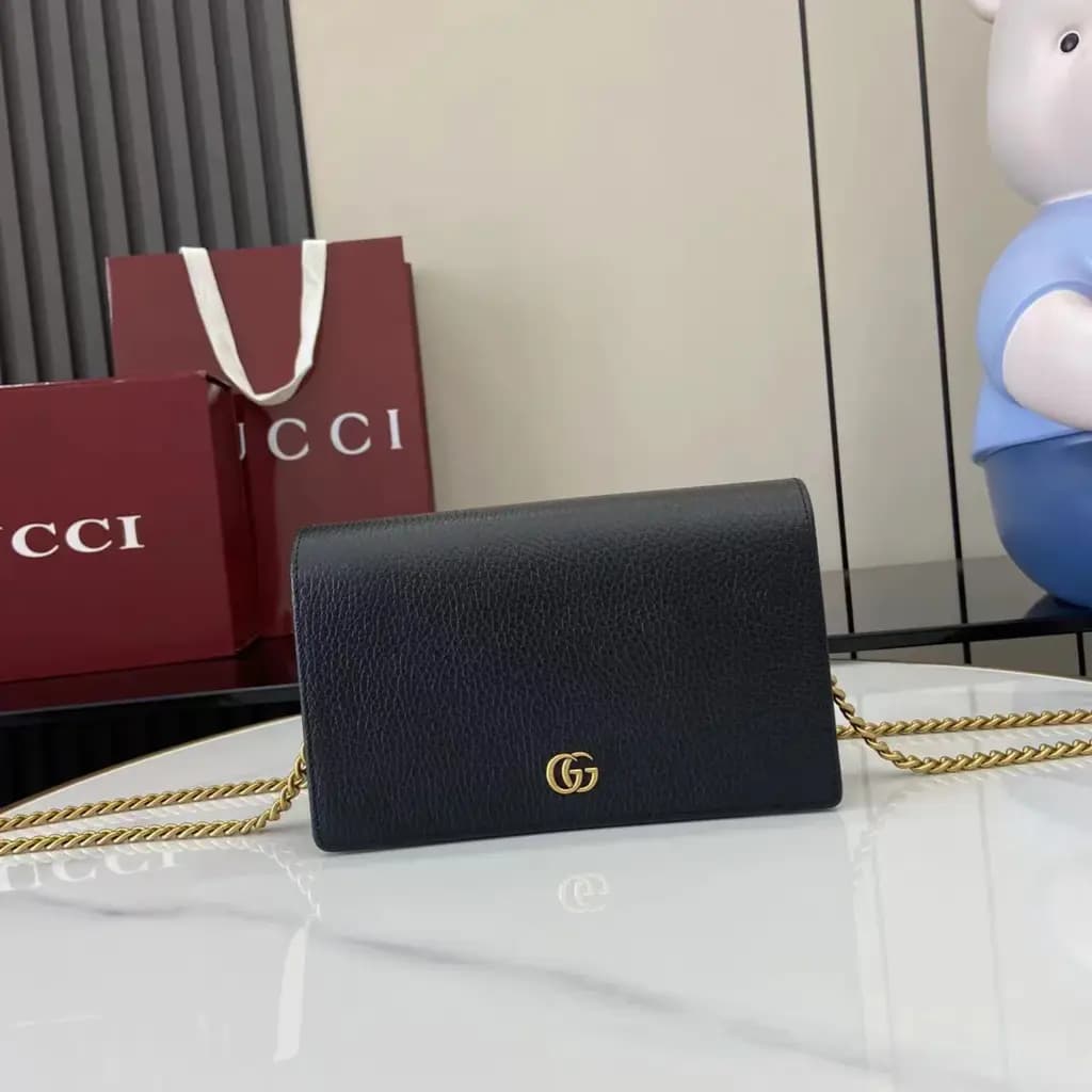 Gucci GG 마몬트 레더 금장 체인 미니 크로스백 