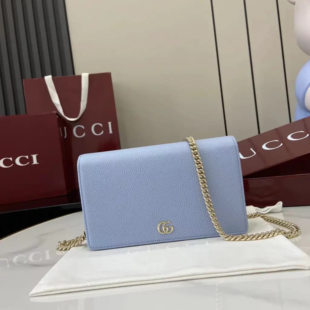 Gucci GG 마몬트 레더 금장 체인 미니 크로스백 