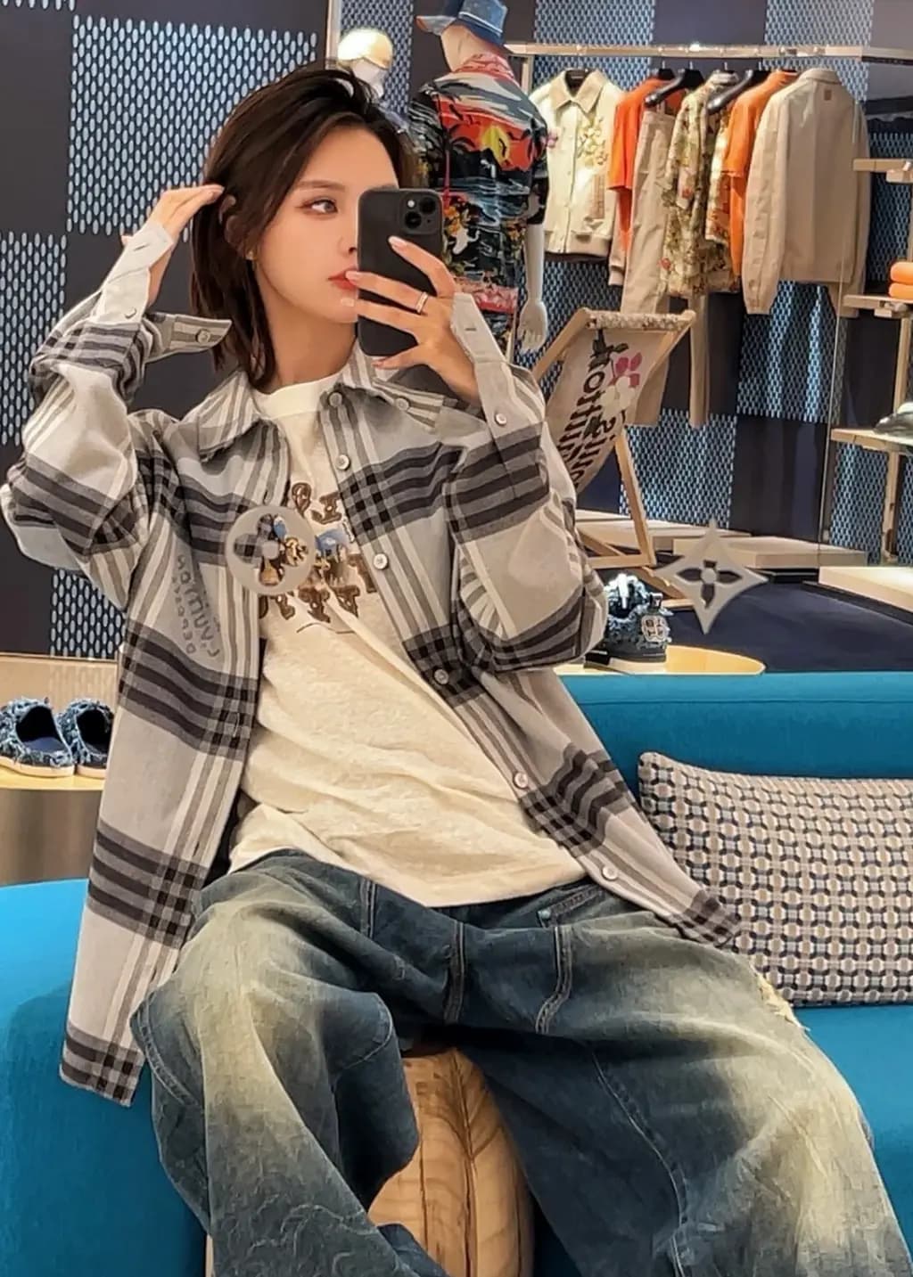 루이비통 루이비통 체크 코튼 셔츠 상세 이미지