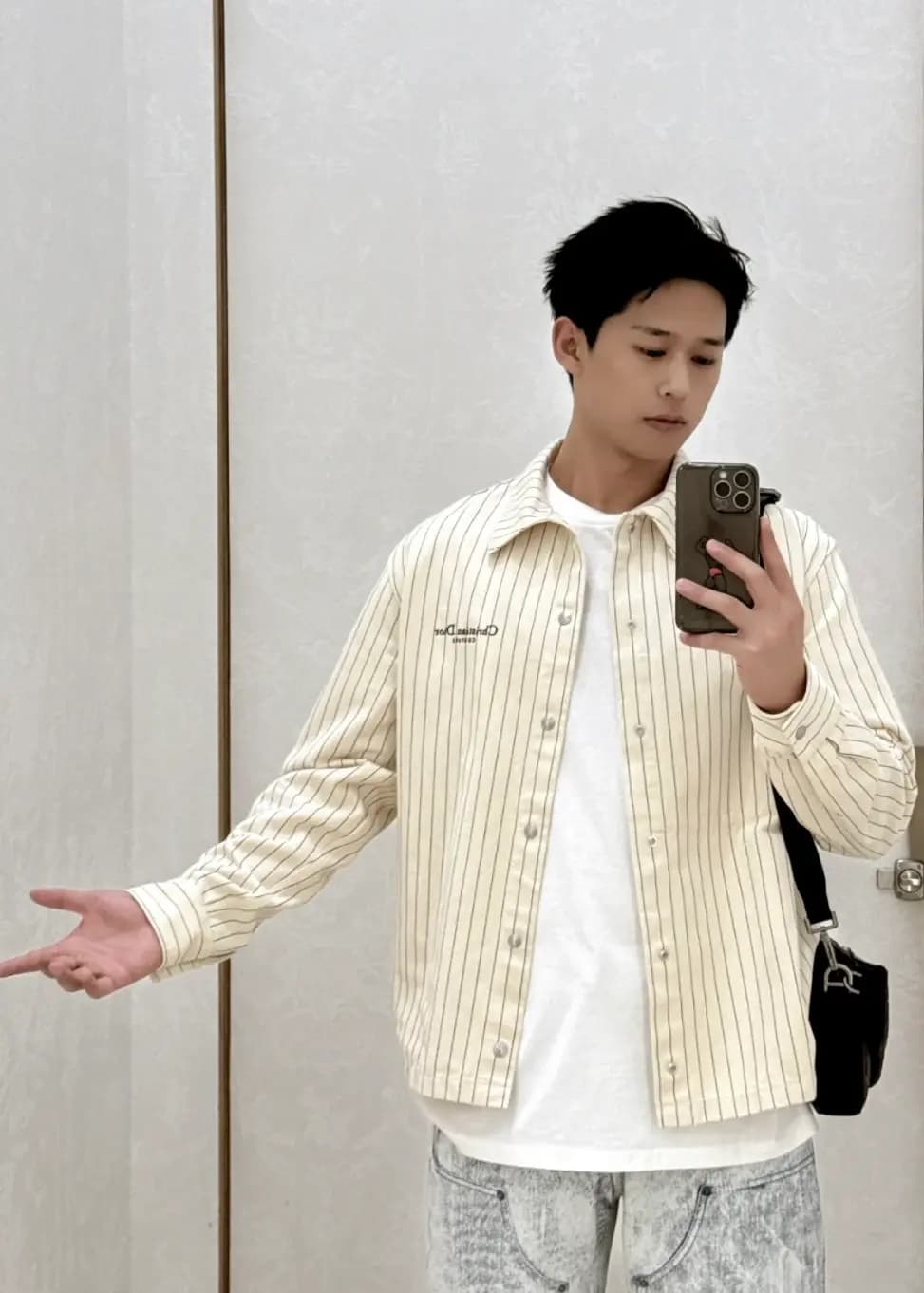 디올 디올 핀스트라이프 면 데님 코트 셔츠 상세 이미지