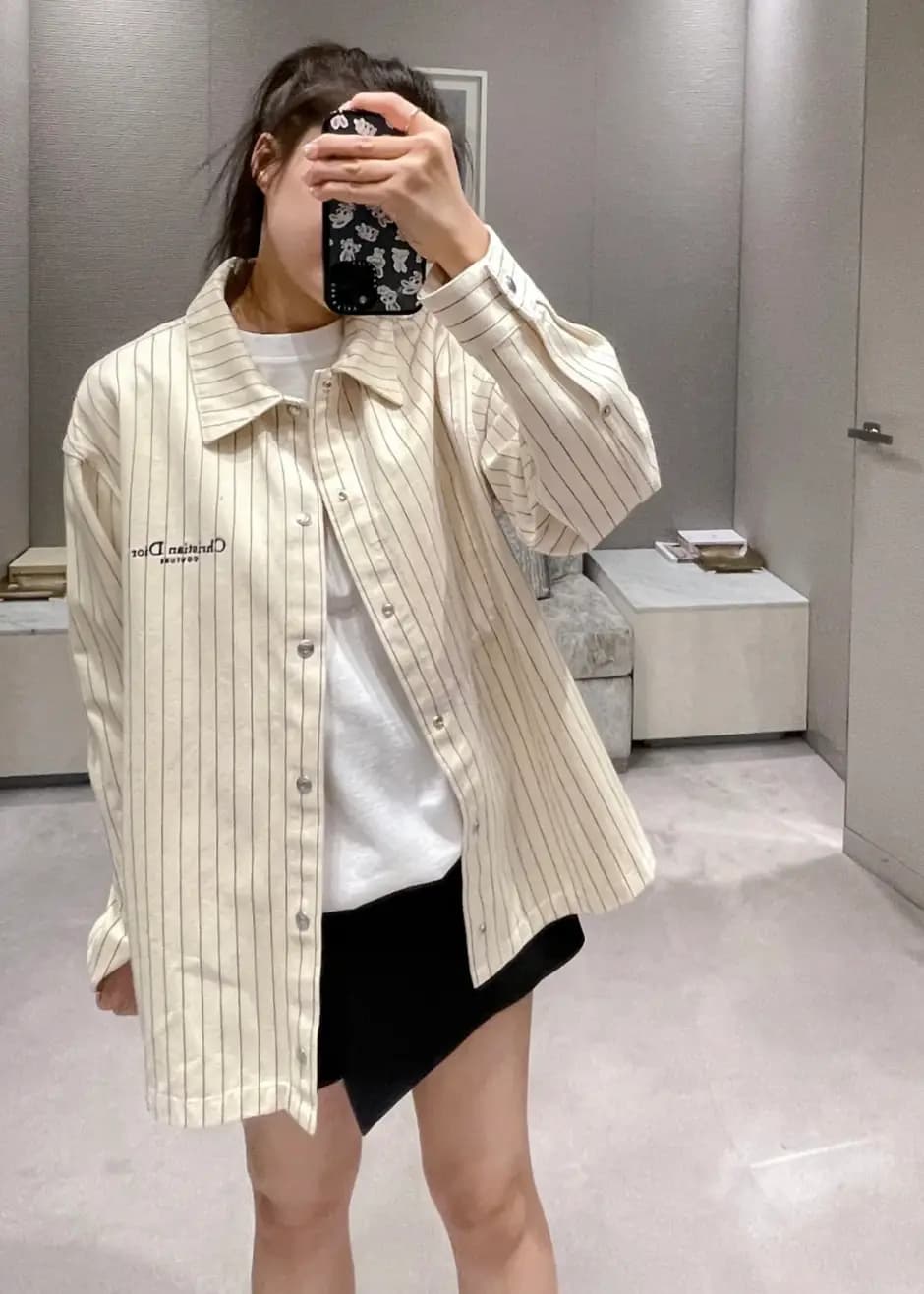 디올 디올 핀스트라이프 면 데님 코트 셔츠 상세 이미지