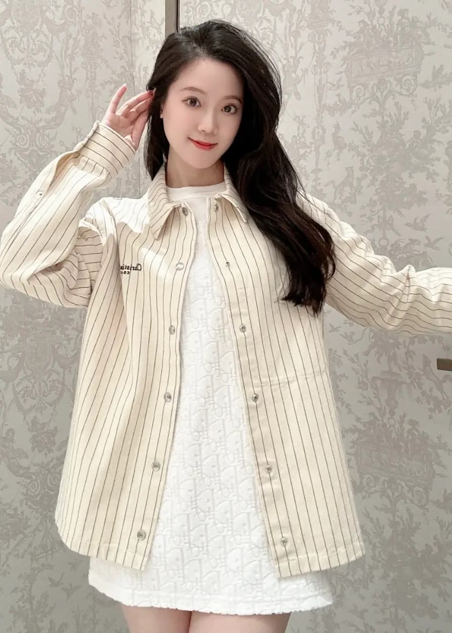 디올 디올 핀스트라이프 면 데님 코트 셔츠 상세 이미지