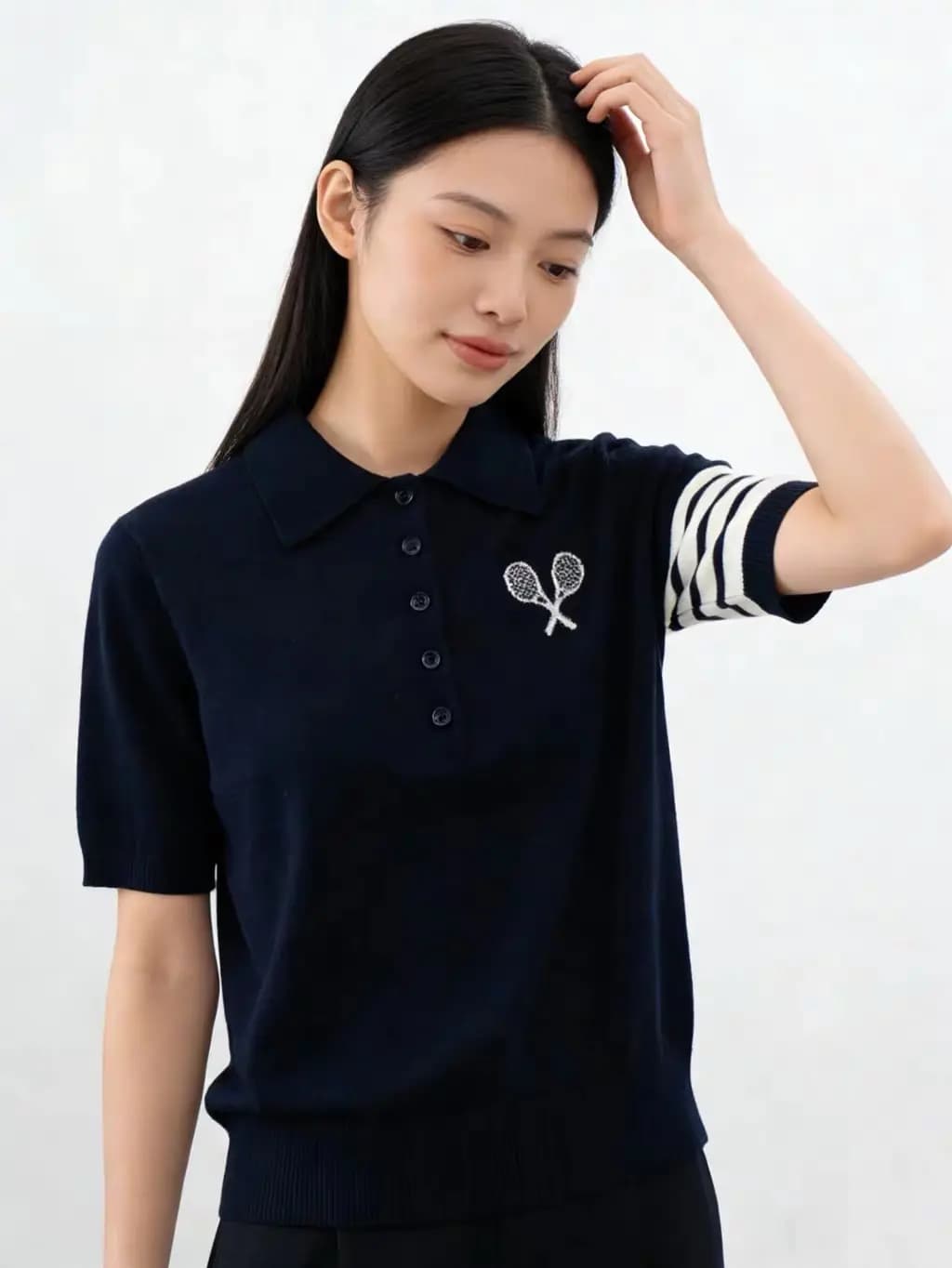 톰브라운 톰브라운 테니스 라켓 자수 폴로 니트 상세 이미지