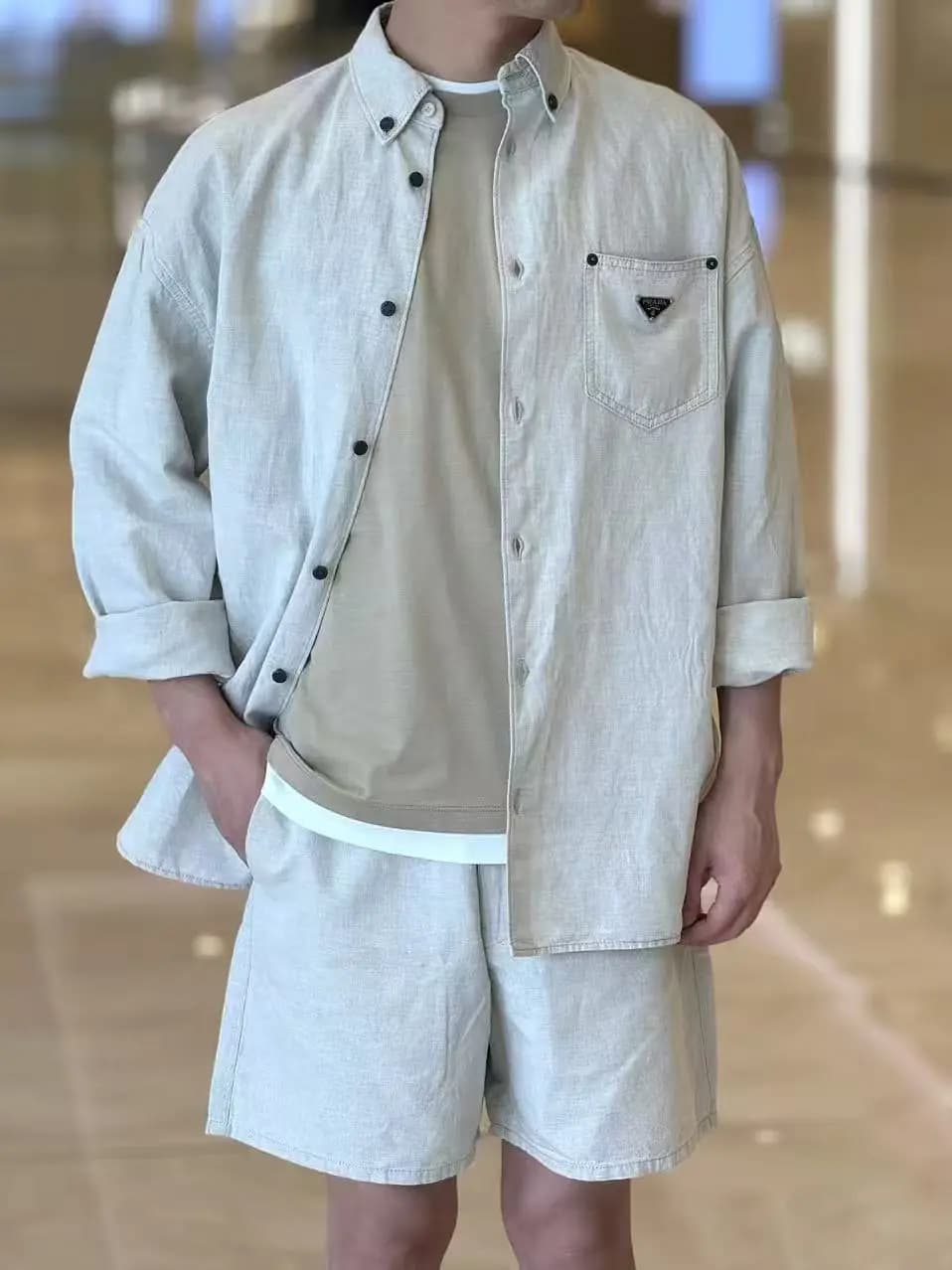 프라다 프라다 린넨 코튼 긴팔 셔츠 상세 이미지