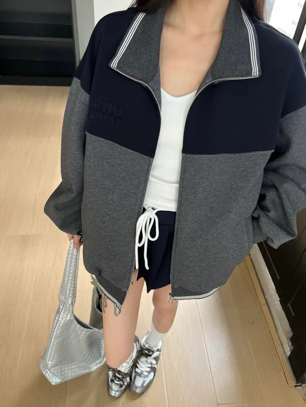 미우미우 미우미우 컬러 블록 메리노 울 집업 자켓 상세 이미지