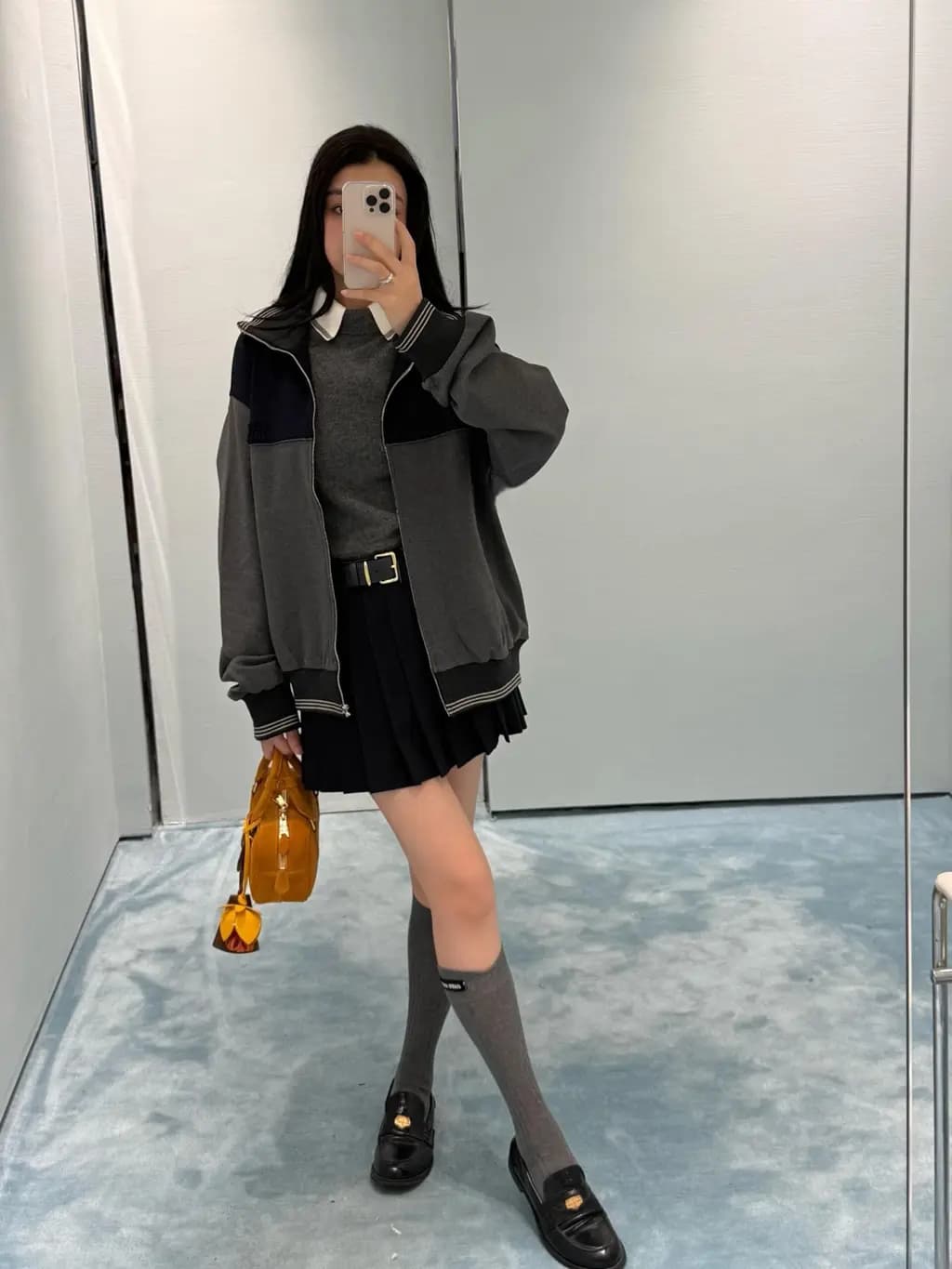 미우미우 미우미우 컬러 블록 메리노 울 집업 자켓 상세 이미지