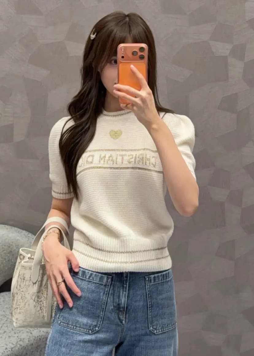 디올 디올 하트 울 니트 반팔 상세 이미지