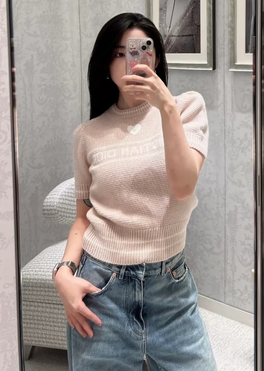 디올 디올 하트 울 니트 반팔 상세 이미지
