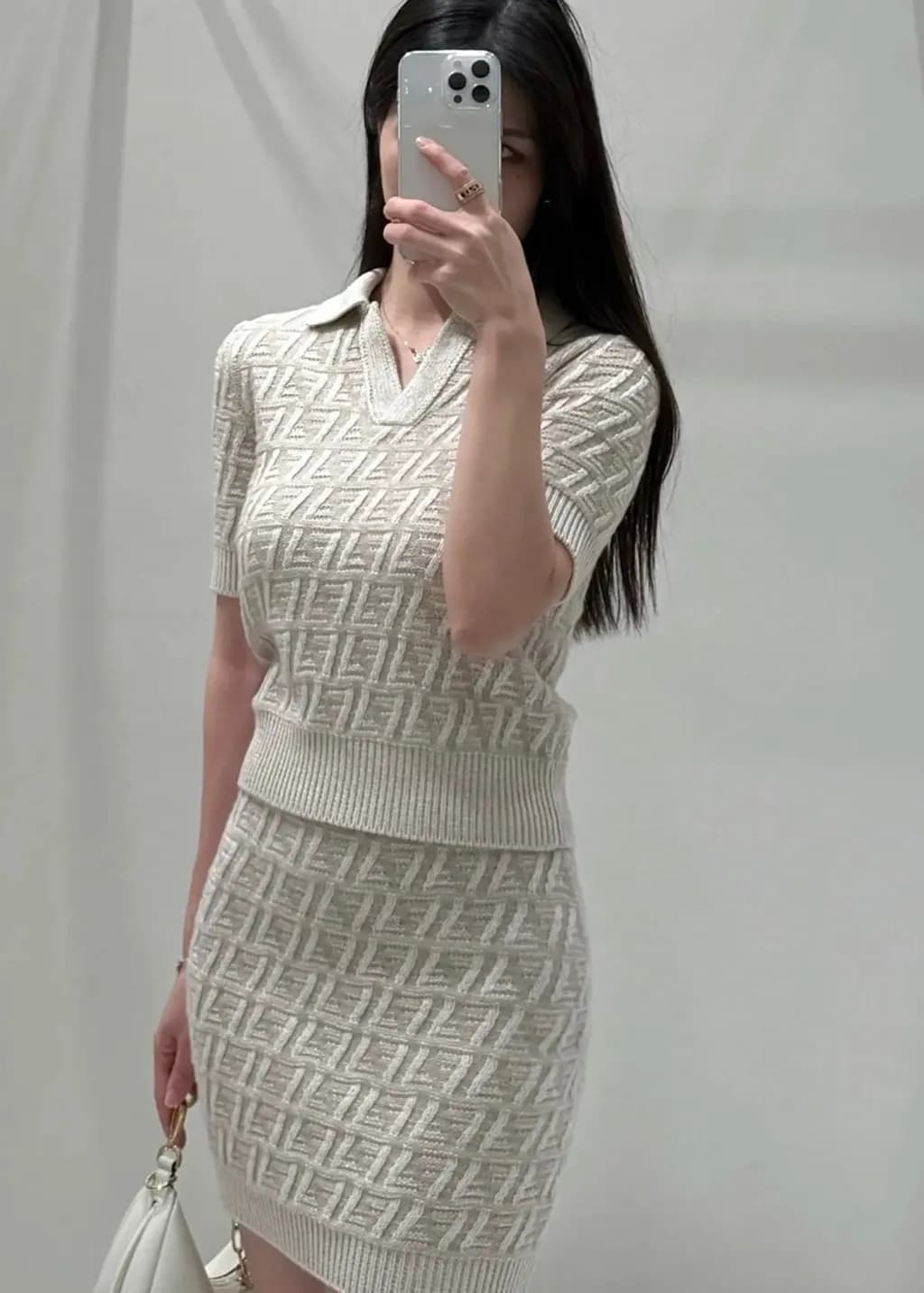 펜디 펜디 베이지 FF 모티프 니트 폴로 셔츠 상세 이미지