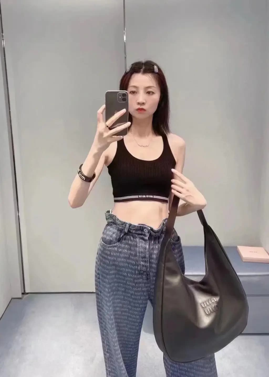 미우미우 미우미우 리브드 크롭 나시 탑 상세 이미지