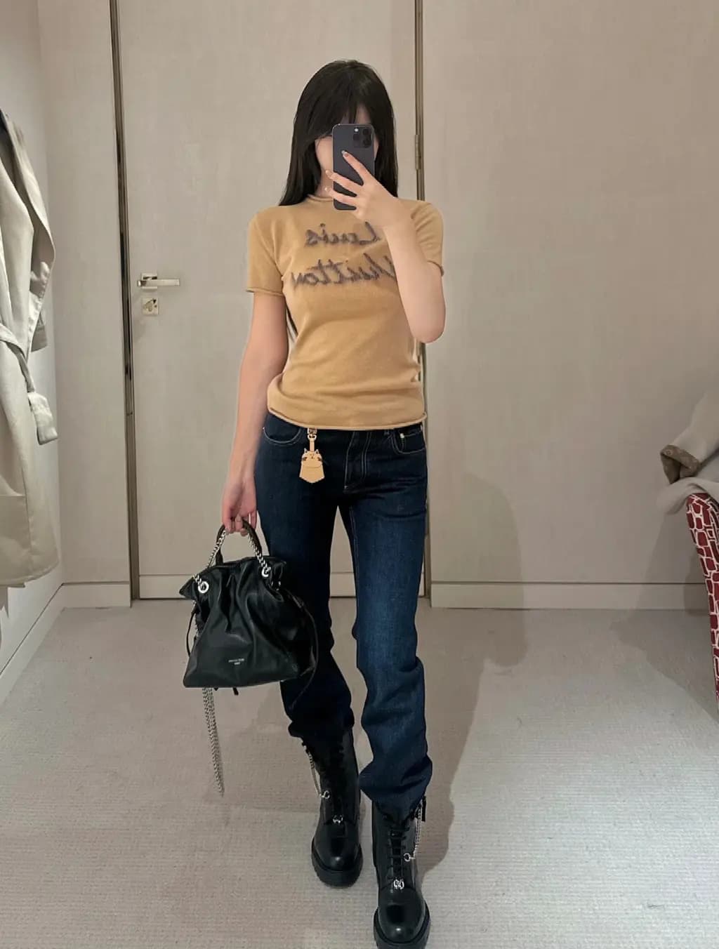 루이비통 루이비통 루이 Vuitton 스크립트 니트 반팔 티셔츠 상세 이미지