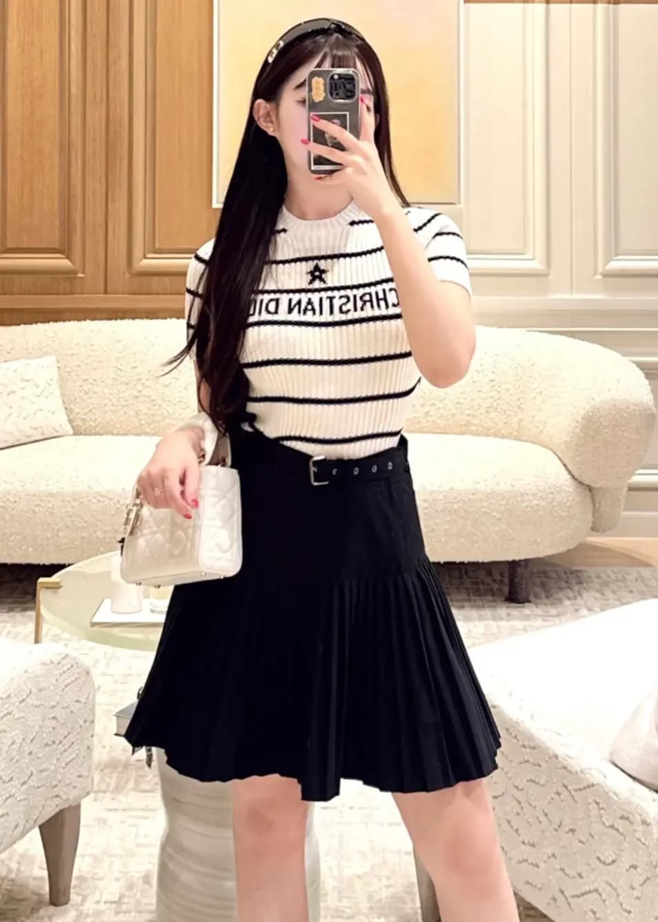 디올 디올 스트라이프 인타르시아 니트 반팔 티셔츠 상세 이미지