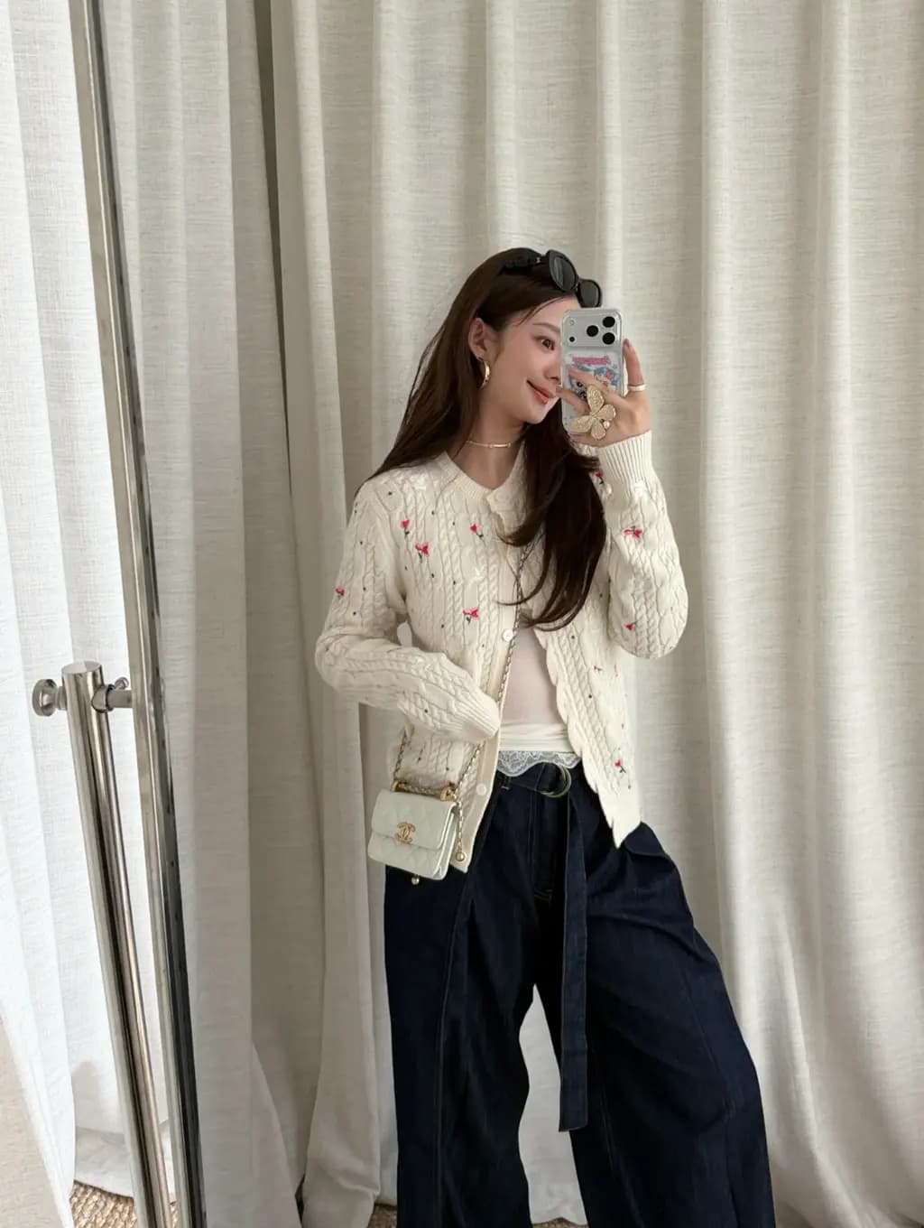 디올 디올 도브스 앤 로즈 자수 케이블 니트 가디건 상세 이미지