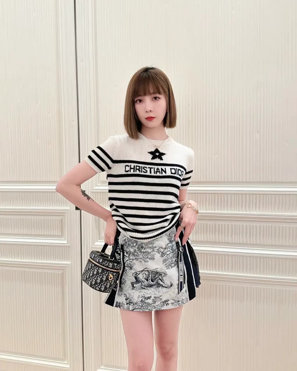 디올 디올 캐시미어 스트라이프 스타 로고 니트 반팔 스웨터 상세 이미지