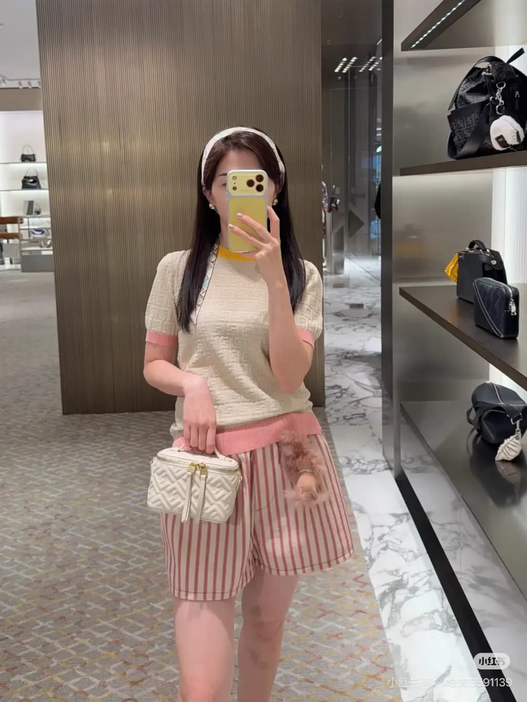 펜디 펜디 FF 자카드 컬러 배색 반팔 니트 상세 이미지