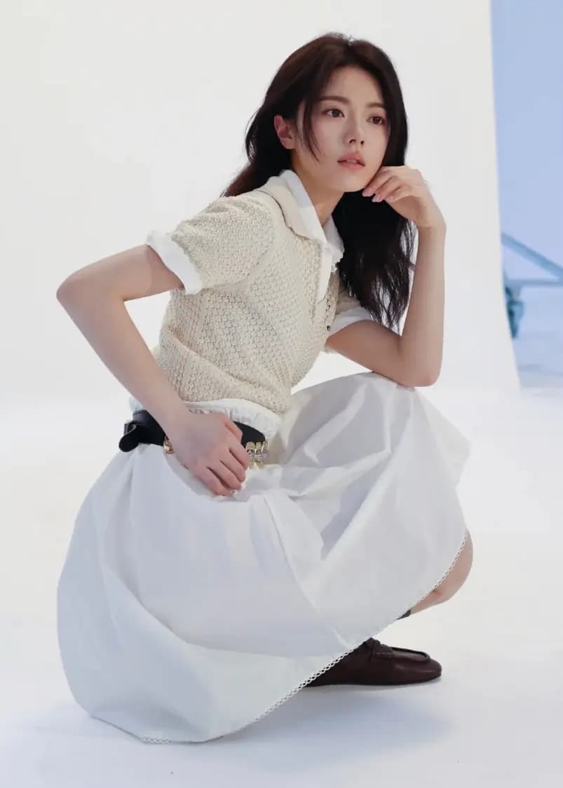 미우미우 미우미우 스캘럽 헴 린넨 블렌드 미니 스커트 상세 이미지