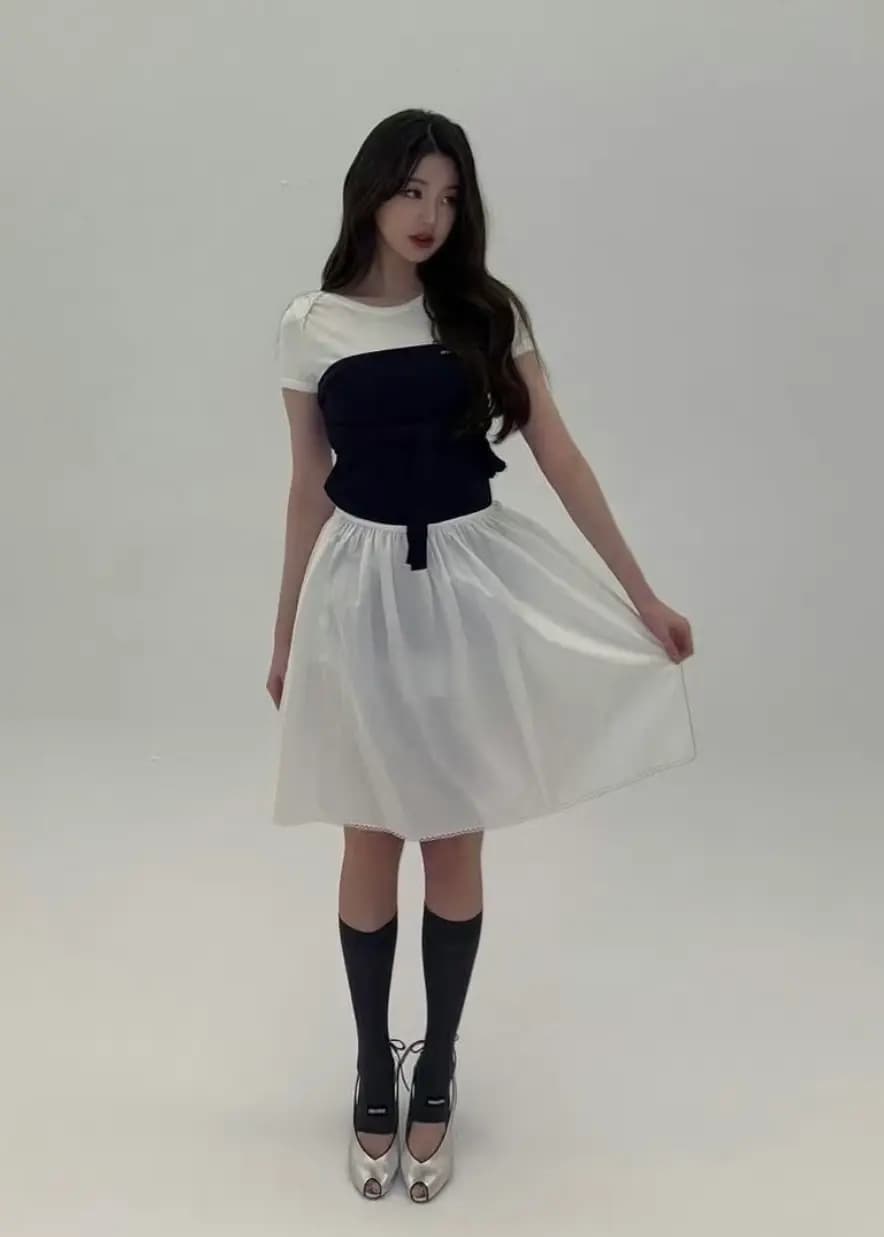 미우미우 미우미우 스캘럽 헴 린넨 블렌드 미니 스커트 상세 이미지