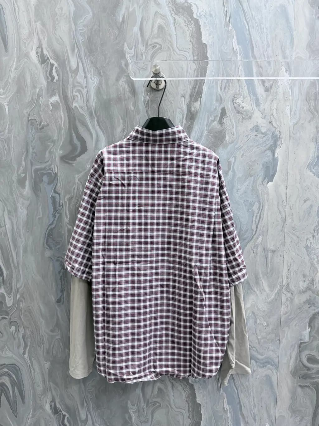 발렌시아가 발렌시아가 체크 레이어드 오버핏 반팔 셔츠 상세 이미지