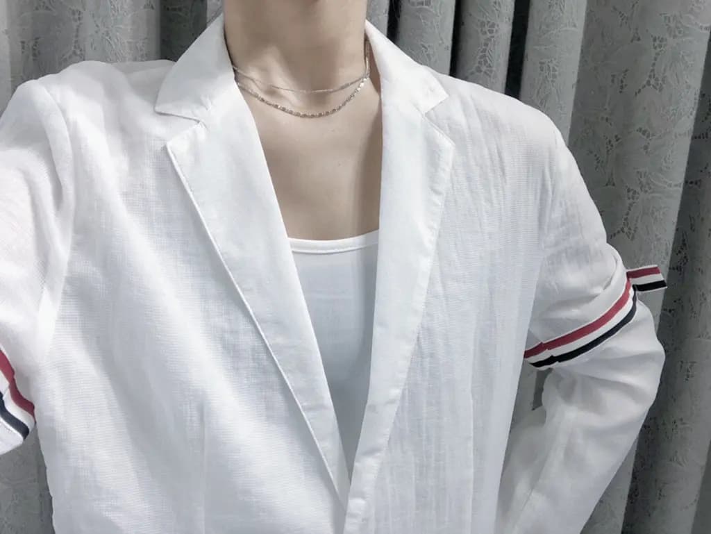 톰브라운 톰브라운 RWB 스트라이프 린넨 블레이저 상세 이미지