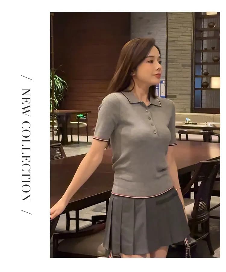 톰브라운 톰브라운 시그니처 리플 스티치 배색 폴로 니트 상세 이미지