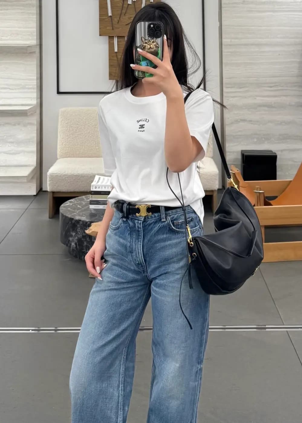 셀린느 셀린느 CC 로고 자수 크루넥 티셔츠 상세 이미지