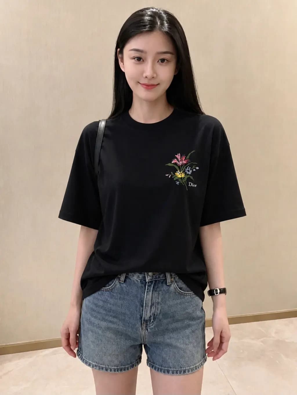 디올 디올 플라워 자수 코튼 저지 반팔 티셔츠 상세 이미지
