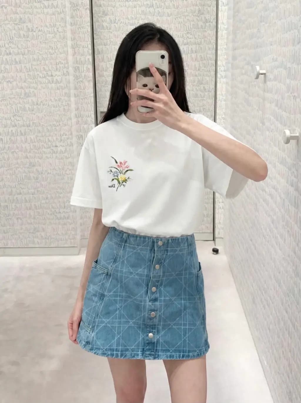 디올 디올 플라워 자수 코튼 저지 반팔 티셔츠 상세 이미지
