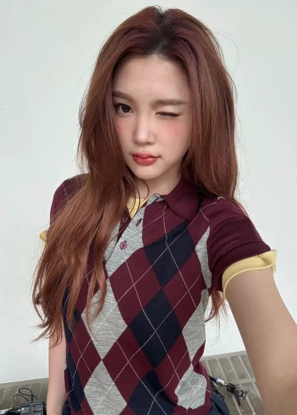미우미우 미우미우 아가일 패턴 울 폴로 니트 탑 상세 이미지