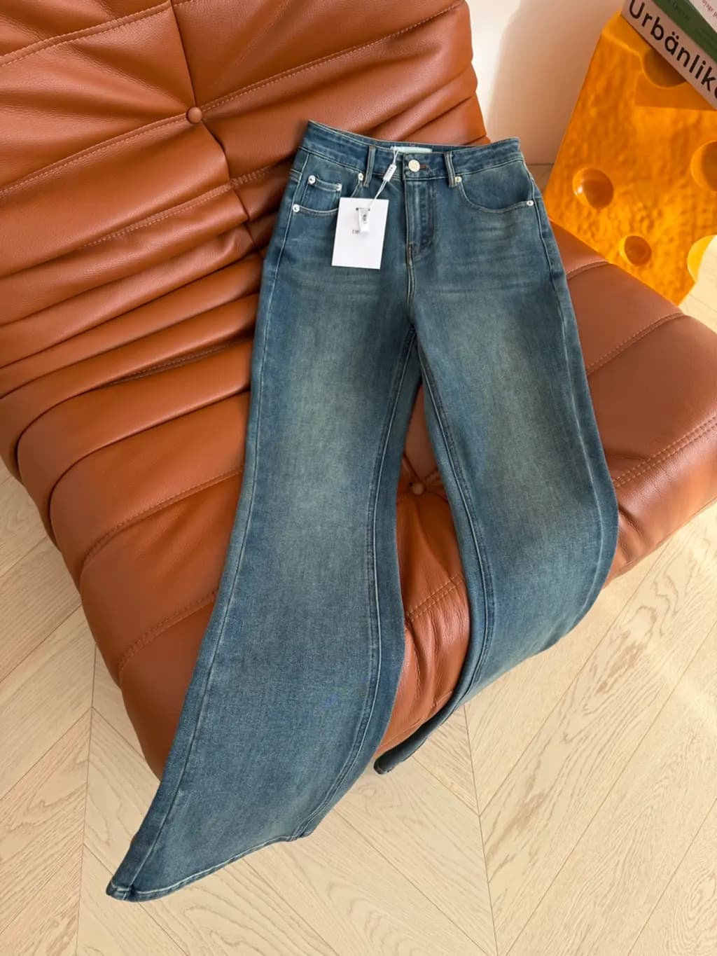 디올 오블리크 패턴 와이드 데님 팬츠