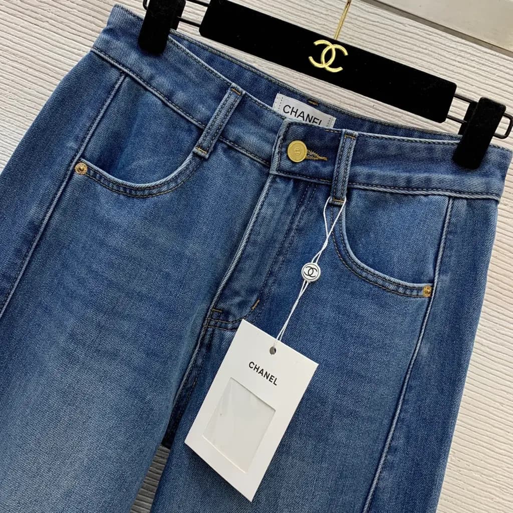 샤넬 샤넬 레터링 메탈 데님 와이드 팬츠 상세 이미지