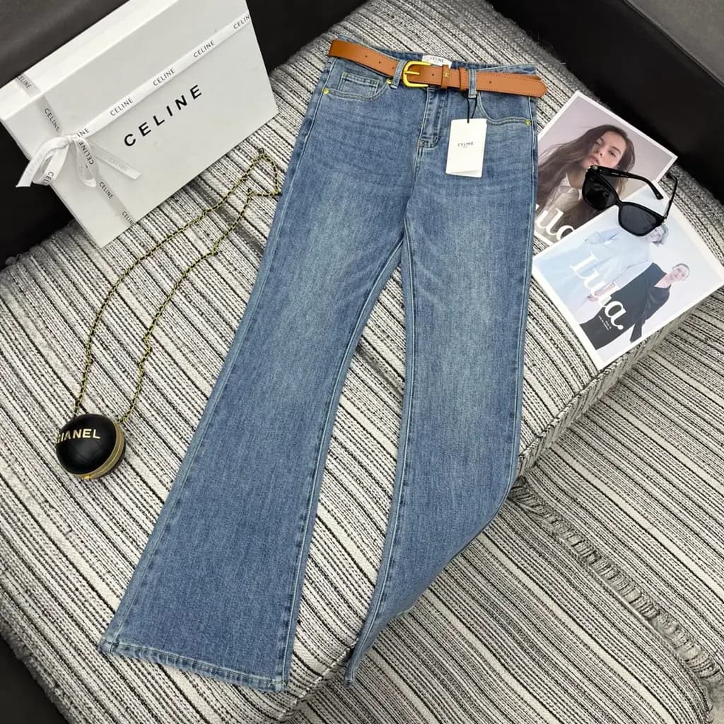 셀린느 26SS 부츠컷 데님 팬츠&커스텀 가죽 벨트 세트