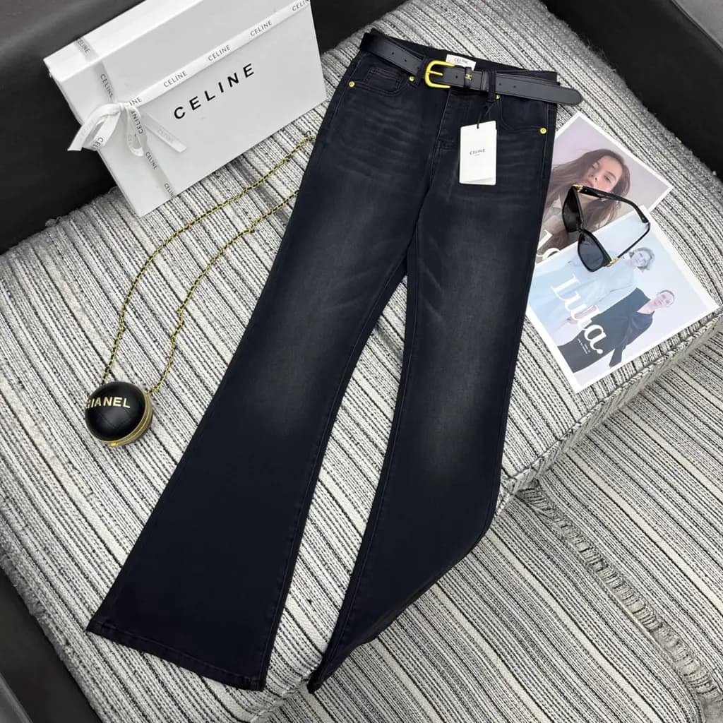 셀린느 26SS 부츠컷 데님 팬츠&커스텀 가죽 벨트 세트
