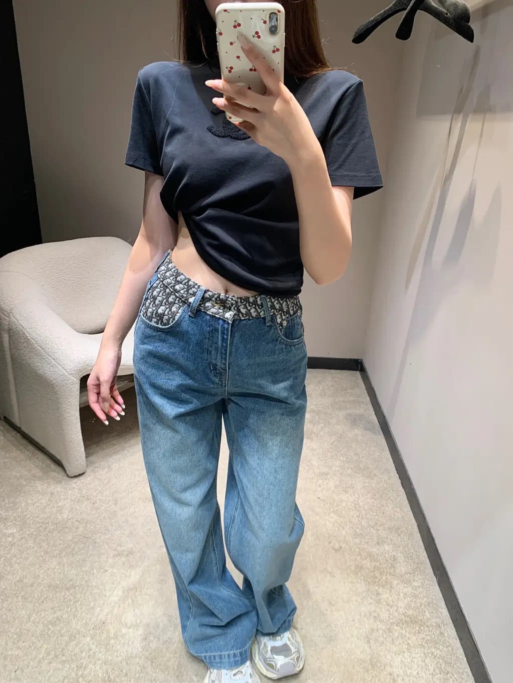 디올 디올 오블리크 패턴 와이드 데님 팬츠 상세 이미지