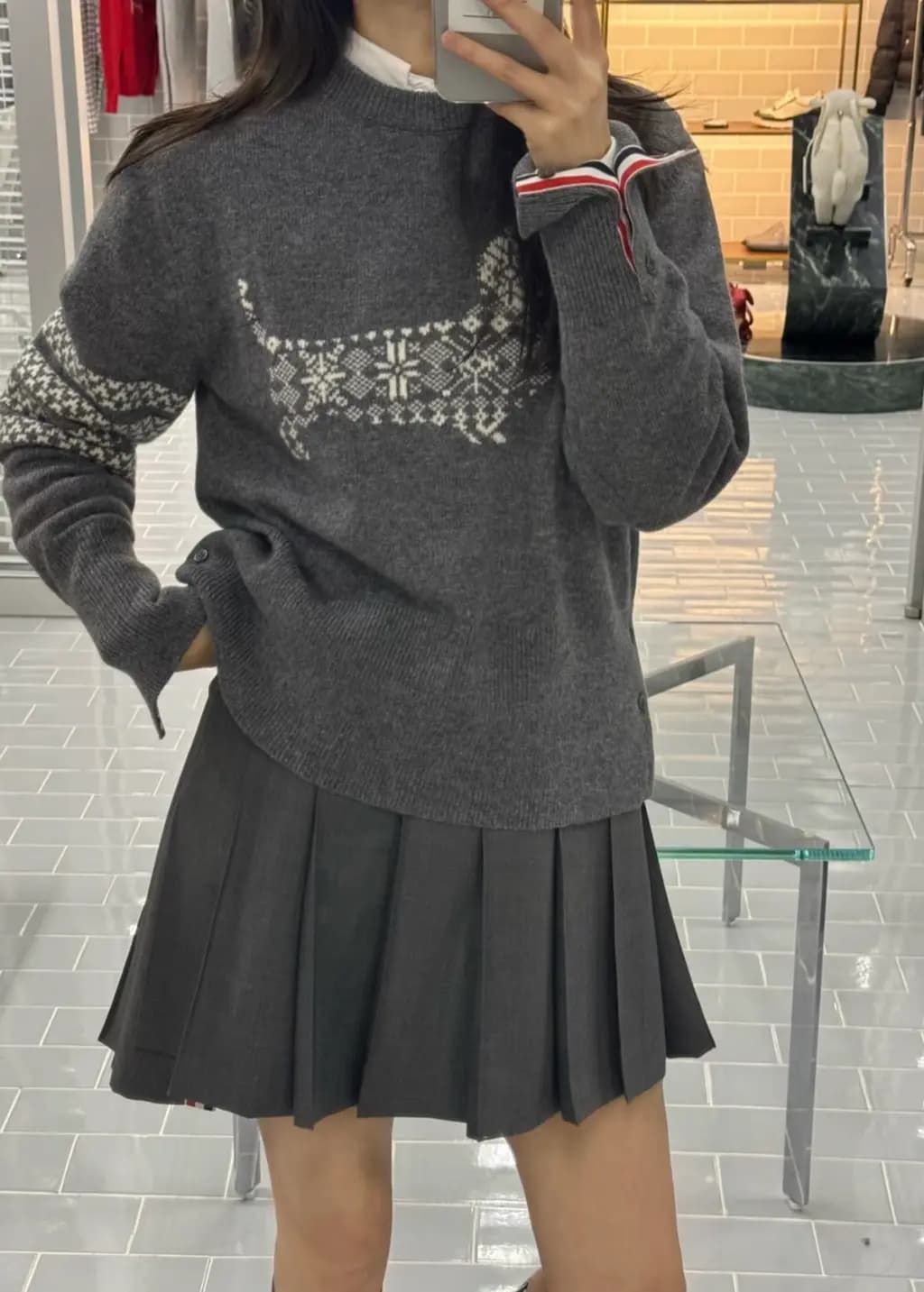 톰브라운 톰브라운 퓨어 울 플리츠 미니 스커트 상세 이미지