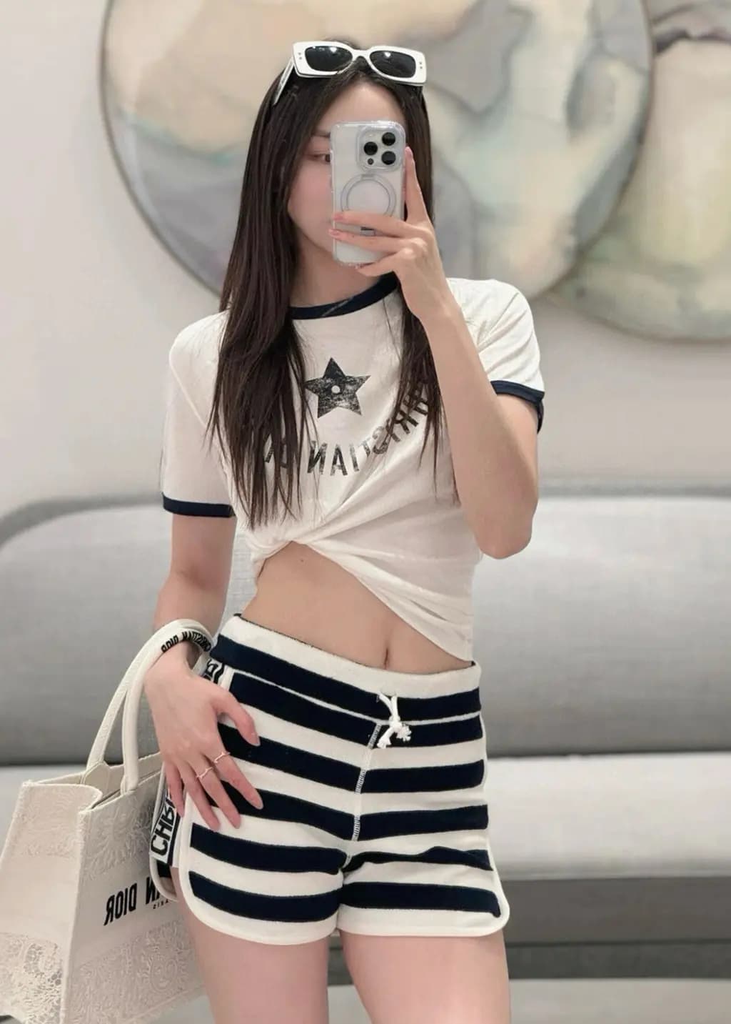 디올 디올 스트라이프 테리 쇼츠 상세 이미지