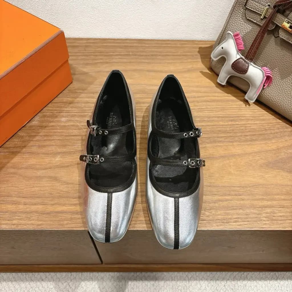 에르메스 에르메스 리리아 램스킨 발레리나 플랫 상세 이미지
