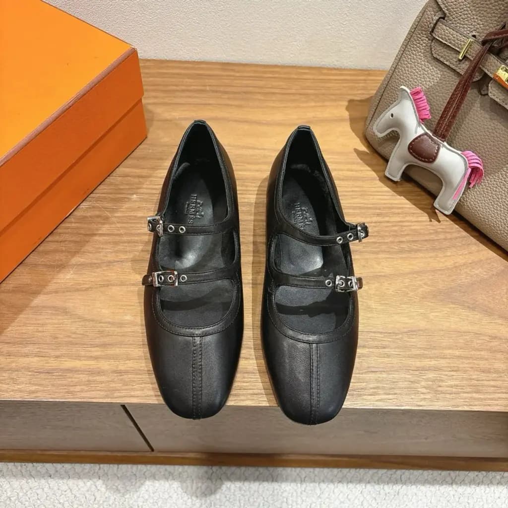 에르메스 에르메스 리리아 램스킨 발레리나 플랫 상세 이미지