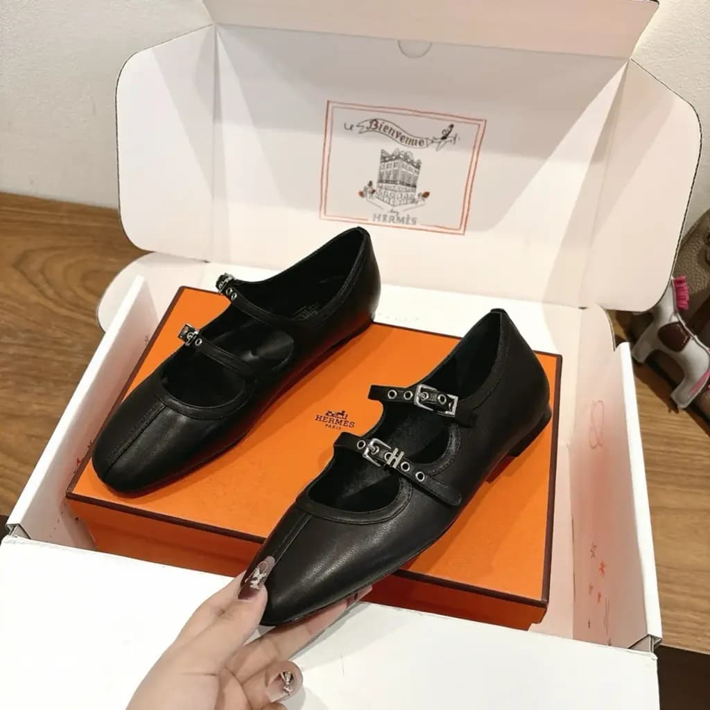 에르메스 에르메스 리리아 램스킨 발레리나 플랫 상세 이미지