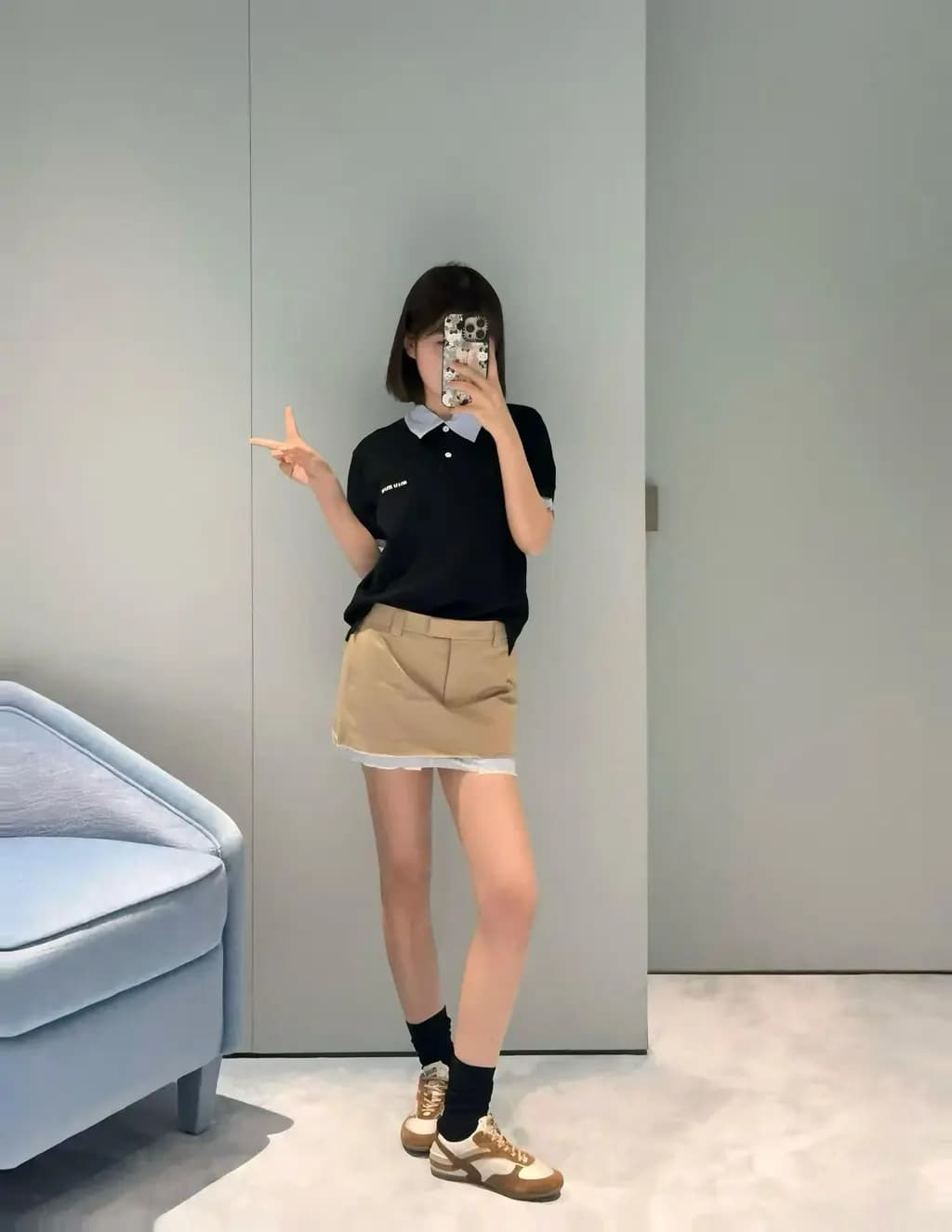 미우미우 미우미우 스트라이프 패치워크 미니 스커트 상세 이미지