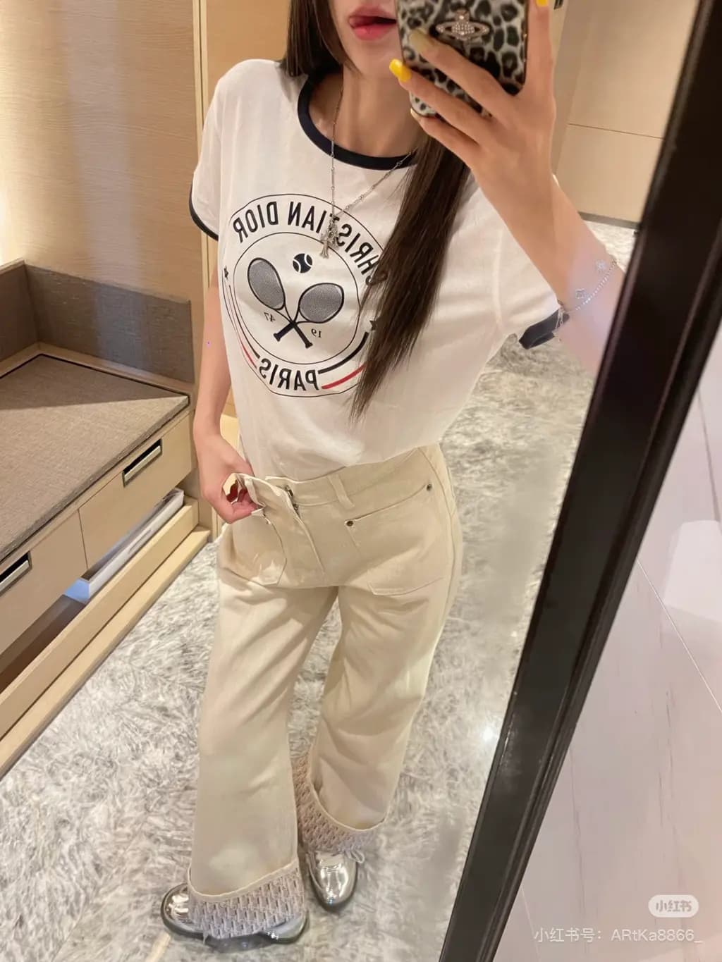 디올 디올 오블리크 레이스 헴 와이드 데님 팬츠 상세 이미지