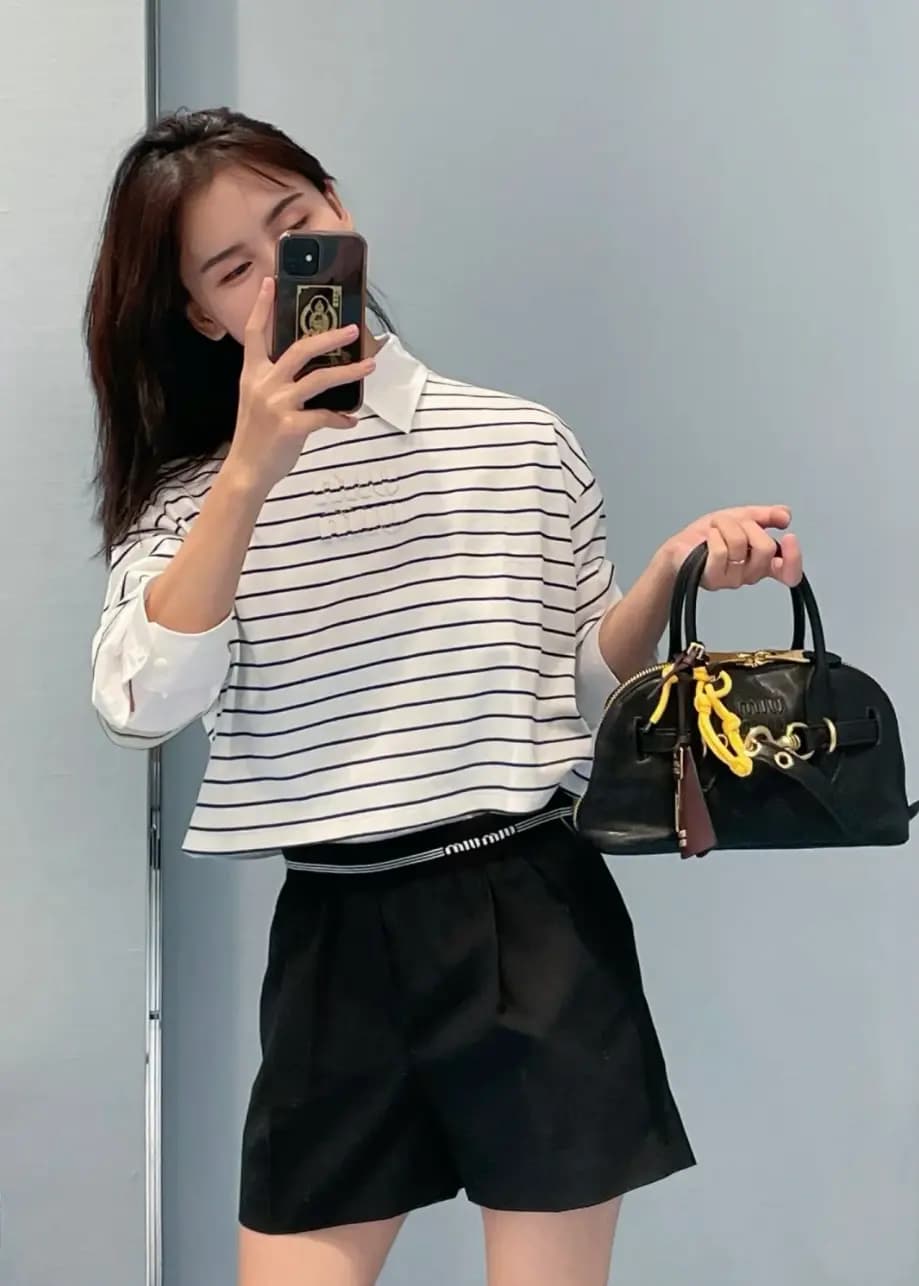 미우미우 미우미우 체크 밴드 울 플리츠 미니 쇼츠 상세 이미지