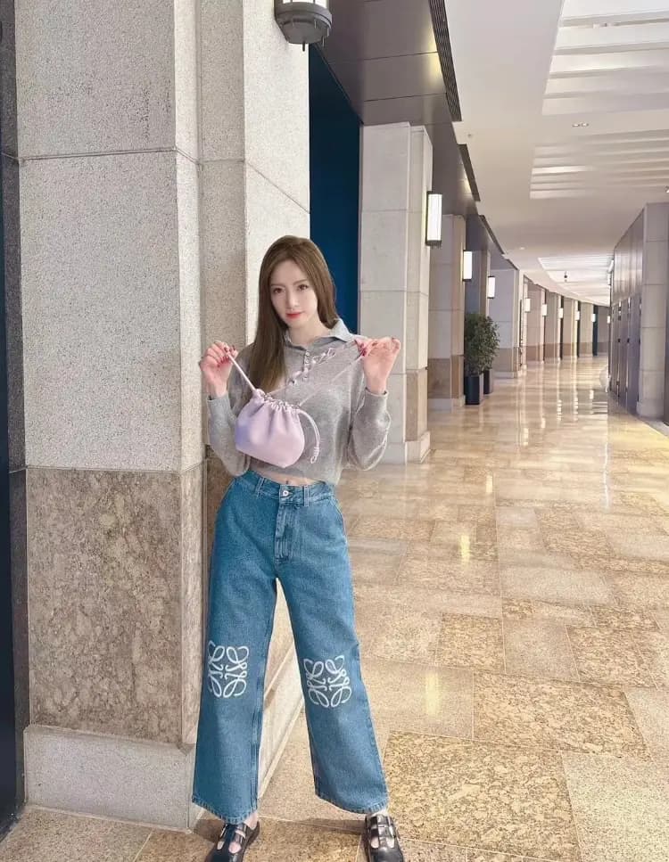 로에베 로에베 아나그램 자수 와이드 데님 팬츠 상세 이미지