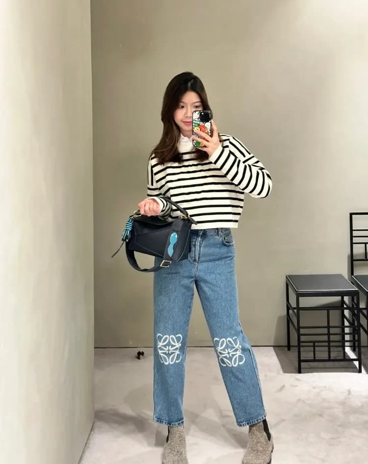 로에베 로에베 아나그램 자수 와이드 데님 팬츠 상세 이미지