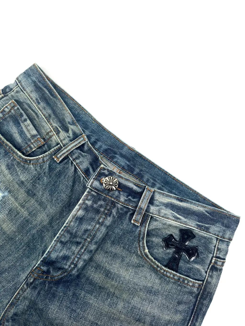 크롬하츠 크롬하츠 디스트레스드 크로스 데님 팬츠 상세 이미지