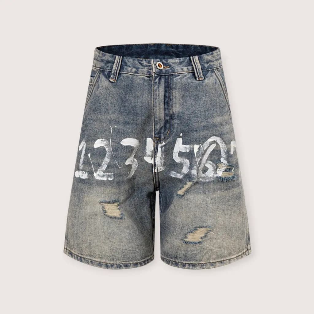 MAISON MARGIELA 페인트 스플래터 넘버링 데님 쇼츠