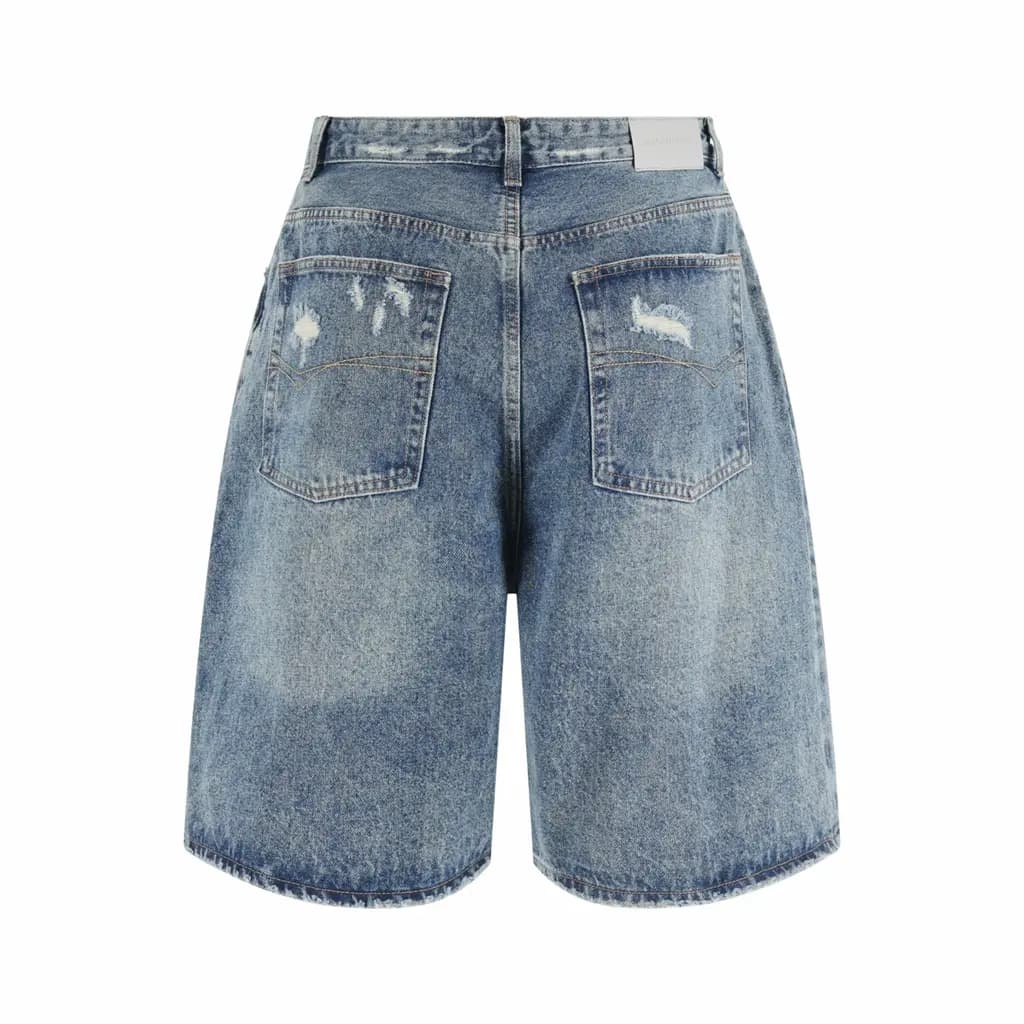발렌시아가 BALENCIAGA 플리티드 와이드 데님 쇼츠 상세 이미지