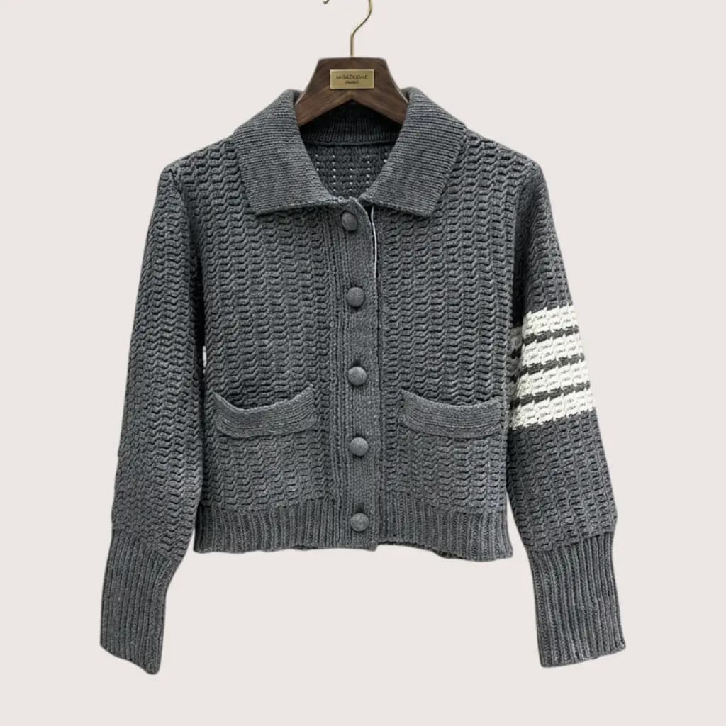 THOM BROWNE 시그니처 4바 크롭 니트 가디건