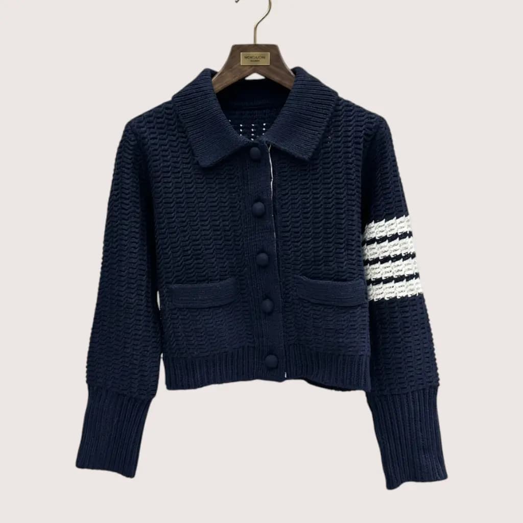 THOM BROWNE 시그니처 4바 크롭 니트 가디건