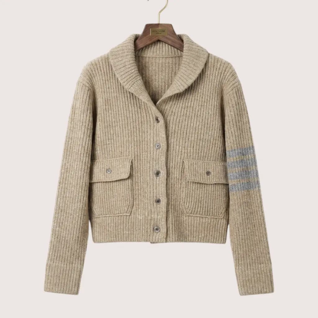 THOM BROWNE 리브드 울 크롭 가디건