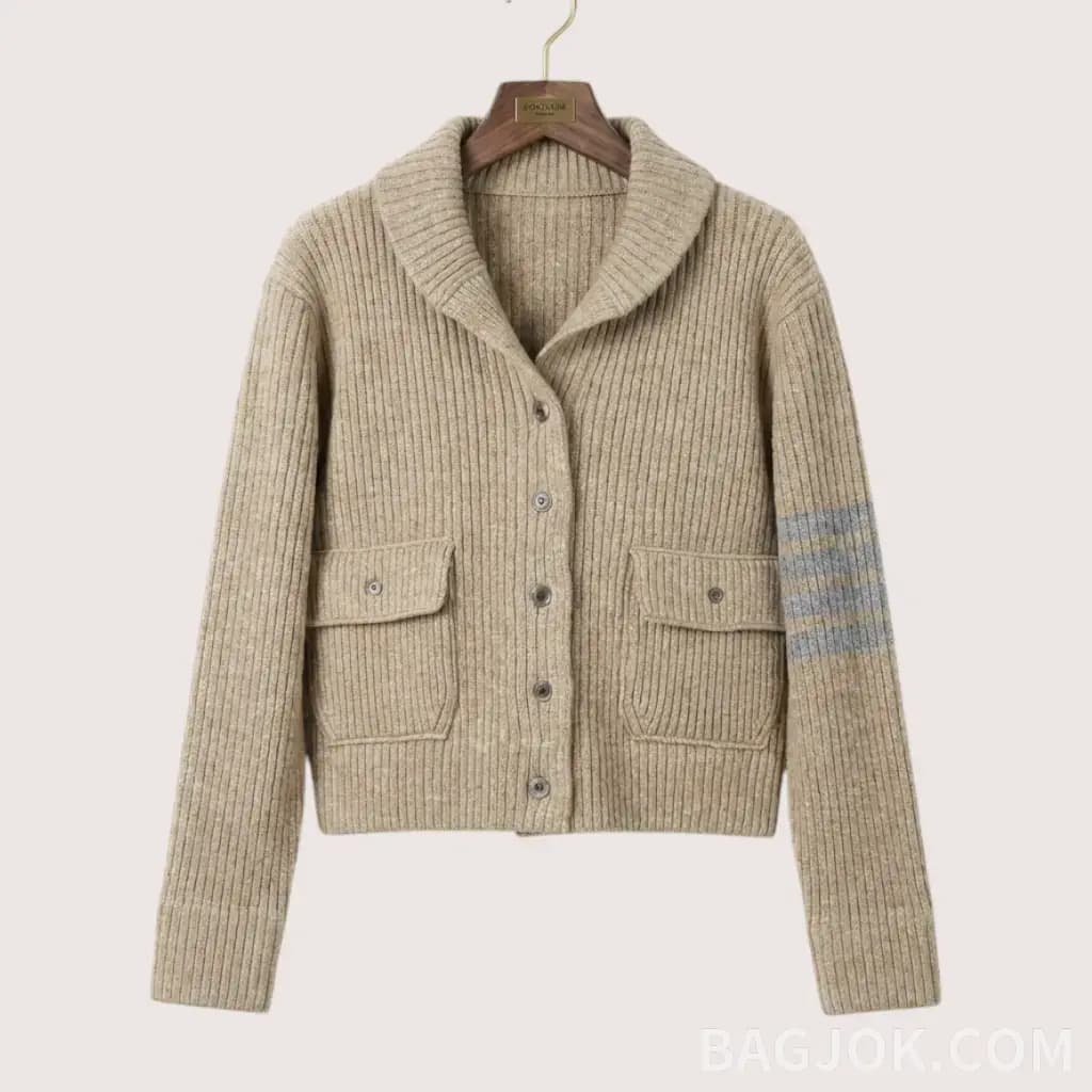 THOM BROWNE 리브드 울 크롭 가디건_대표이미지